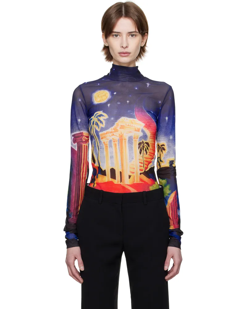Casablanca Paris Multicolor Midnight Acropolis Mesh T-Shirt Midnight