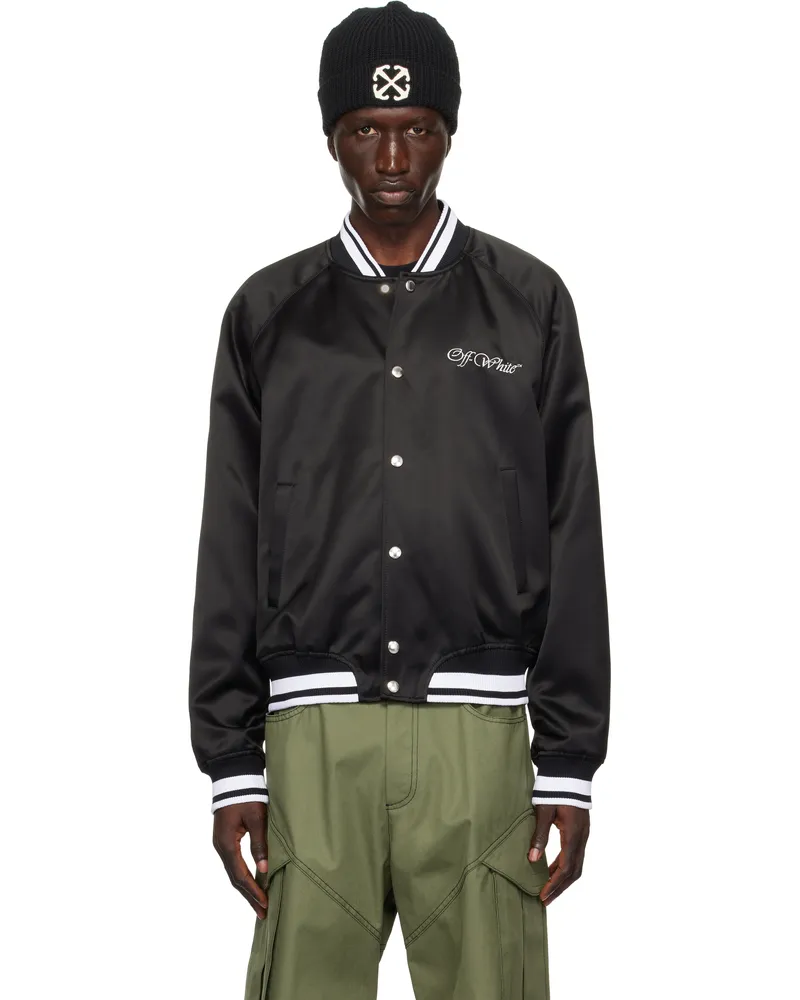 OFF-WHITE Black College Satin Bomber Jacket Black