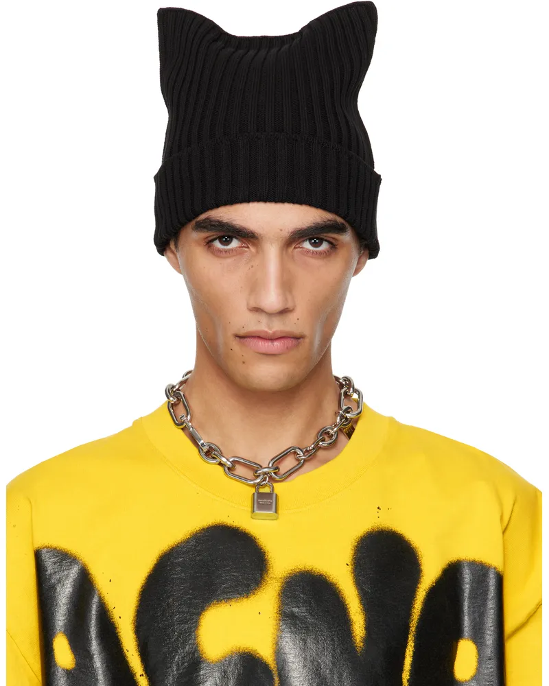 Acne Studios Black Ribbed Square Beanie 900