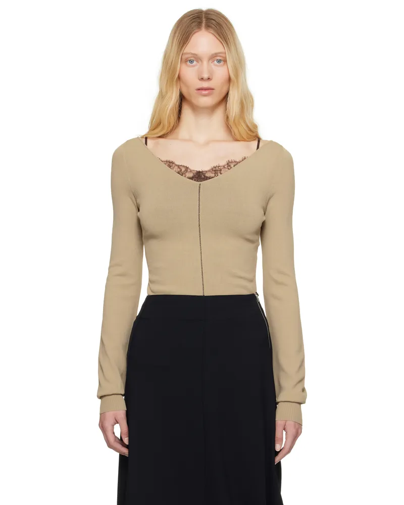 Christophe Lemaire Beige Wide V-Neck Top Bg200
