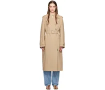 Beige Notched Lapel Trench Coat