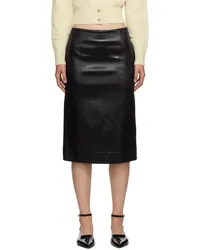 RECTO Black Glossy Midi Skirt Black