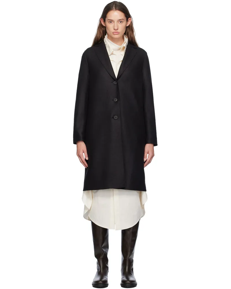 Harris Wharf London Black Pressed Wool Overcoat 199