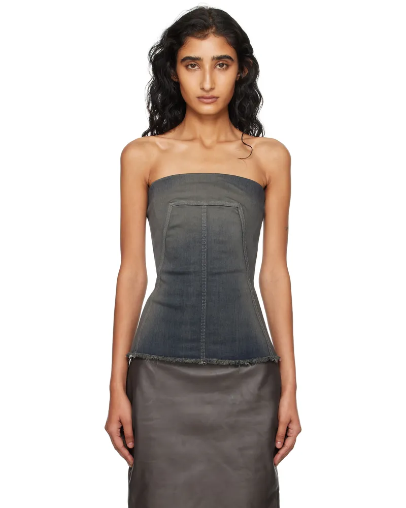Rick Owens Gray Concordians Bustier Denim Top 78d