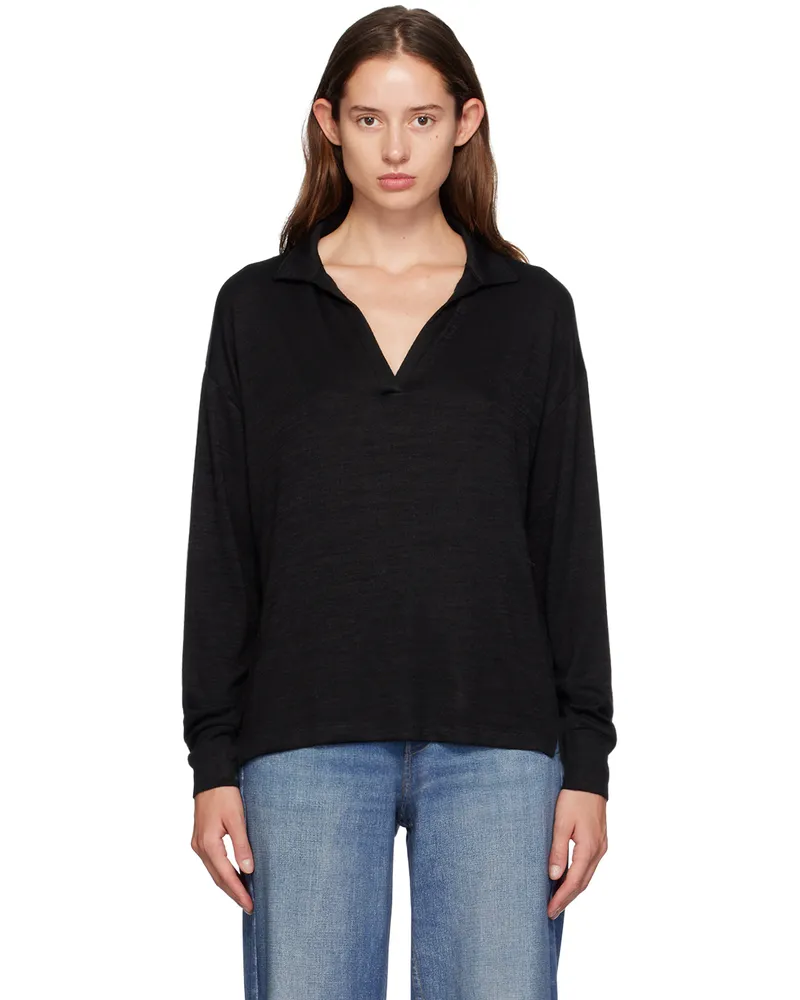 Rag & Bone Black 'The Knit V-Neck' Polo Blk