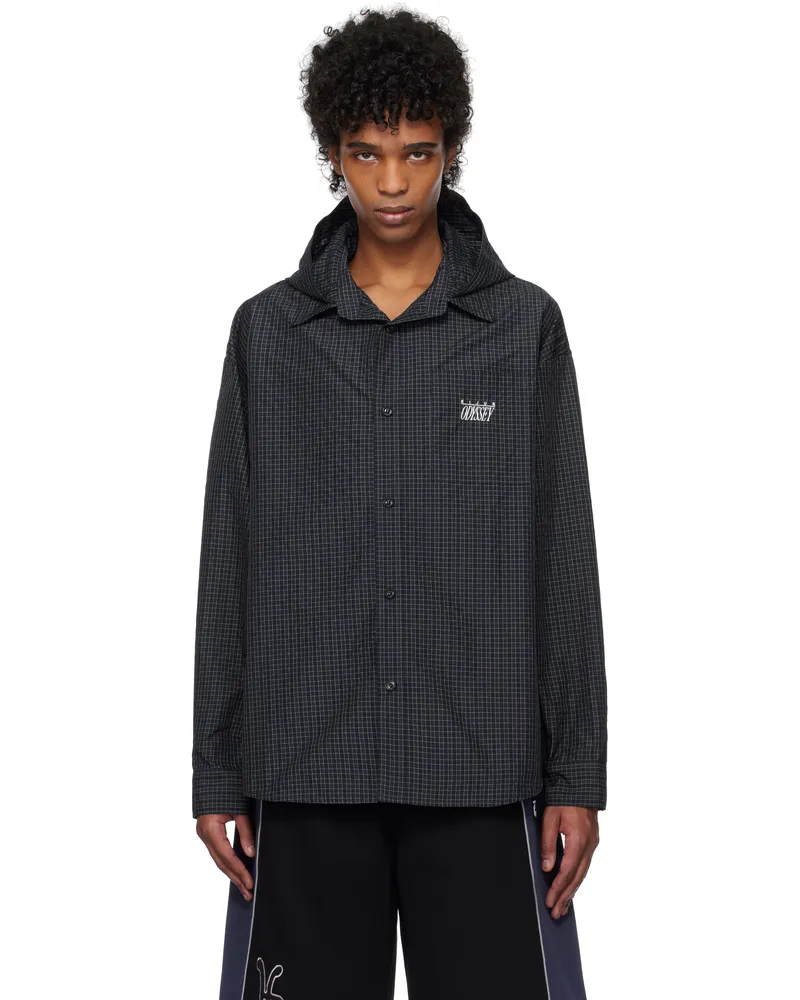 Kijun Navy & Black Check Hoodie Shirt Navy