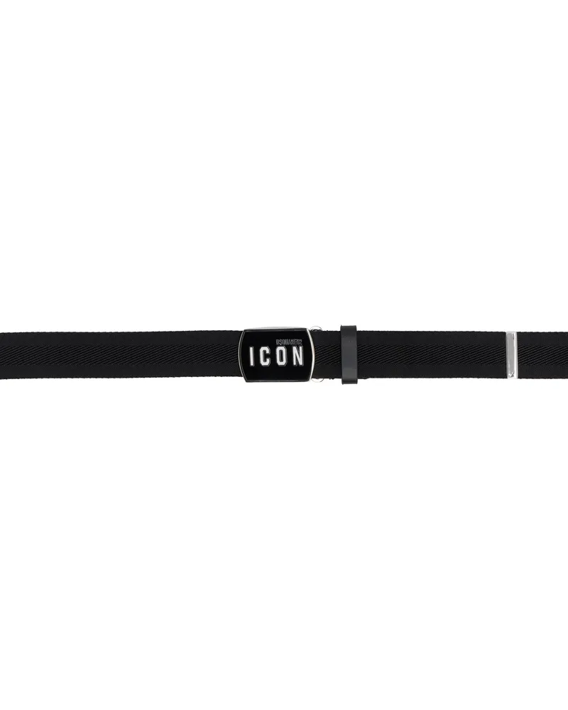 Dsquared2 Black 'Be Icon' Plaque Belt Black