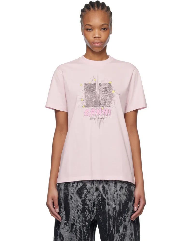 Ganni Pink Basic Jersey Leopard Relaxed T-shirt 868