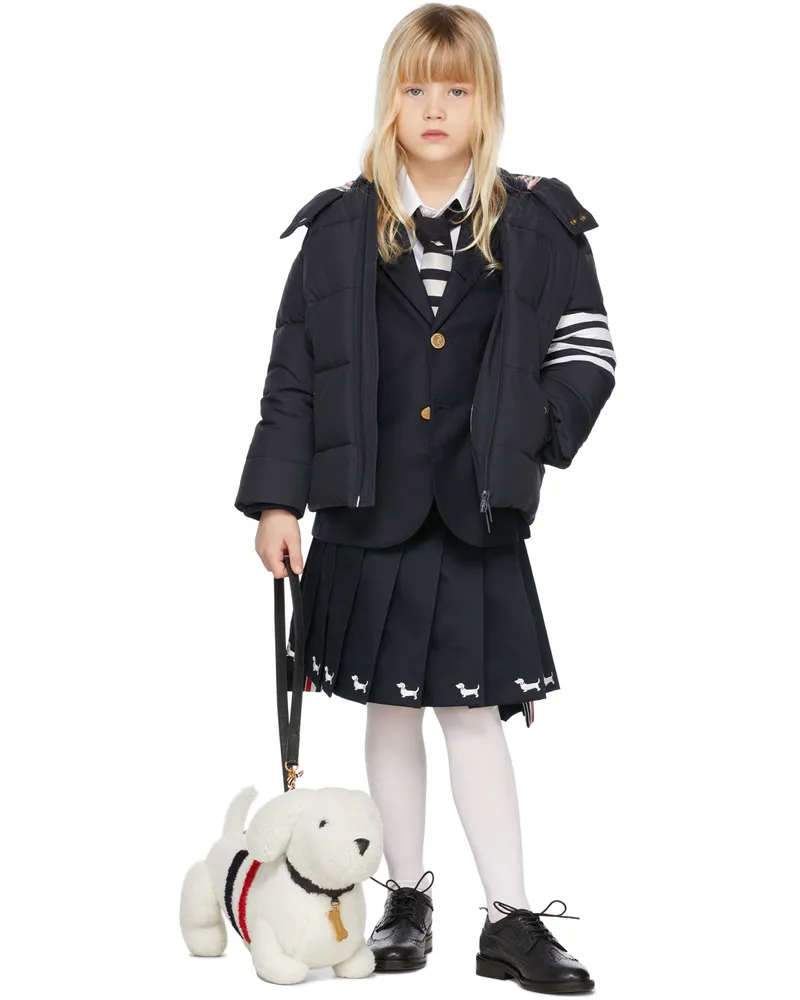 Thom Browne Kids Navy Pleated Hector Embroidery Skirt Navy