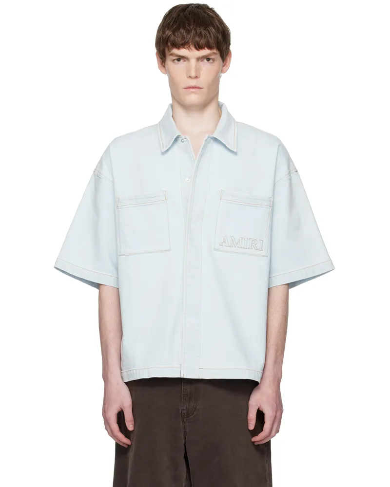 Amiri Blue 'AMIRI' 3D Short Sleeve Snap Denim Shirt Light