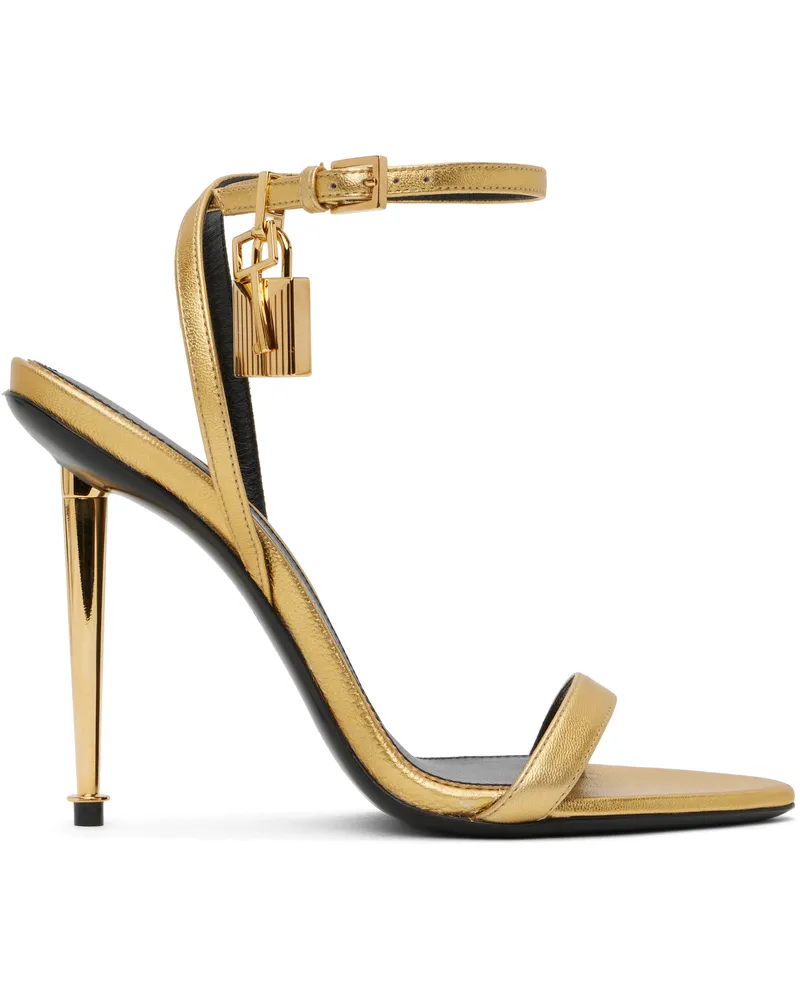 Tom Ford Gold Padlock Pointy Naked Heeled Sandals 1y004