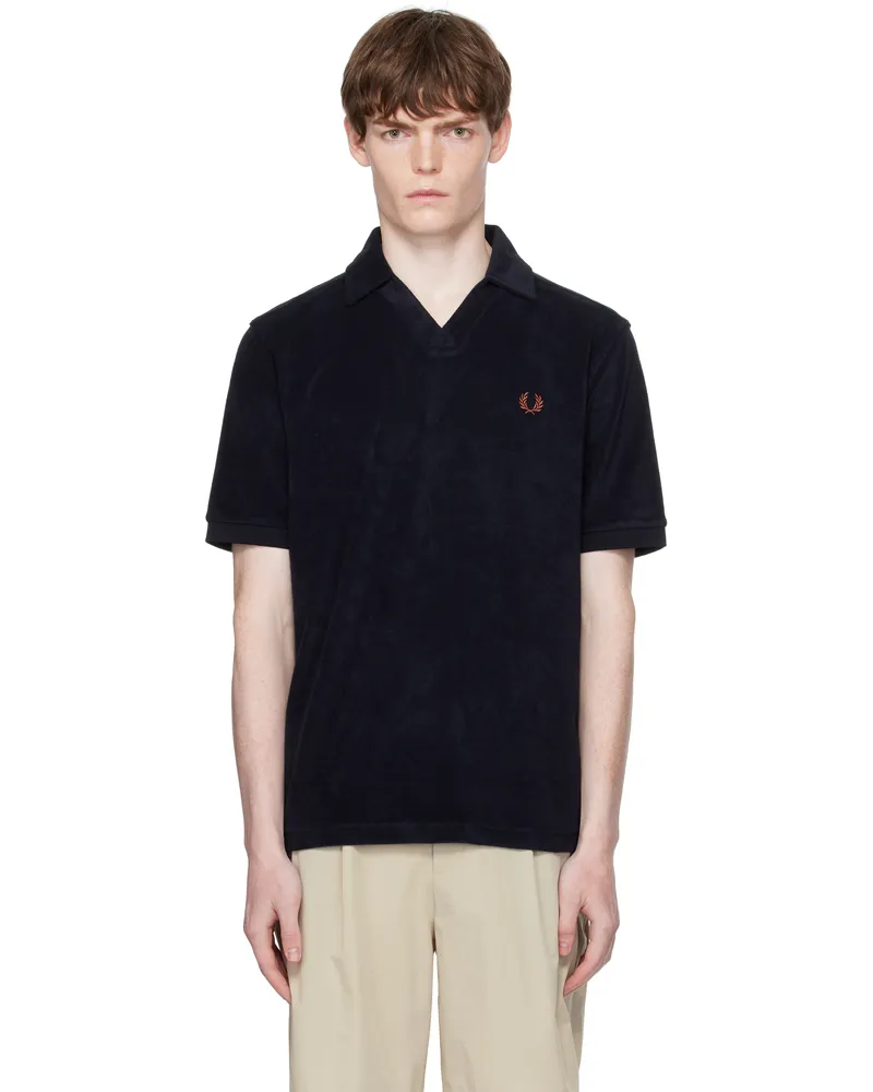 Fred Perry Navy Open Collar Towelling Polo 795navy