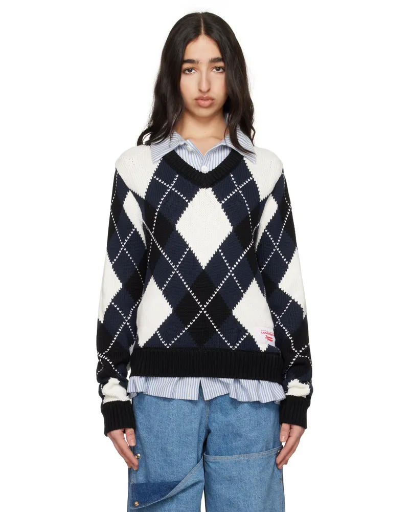 Charles Jeffrey Loverboy Navy & White Smart Sweater Blue