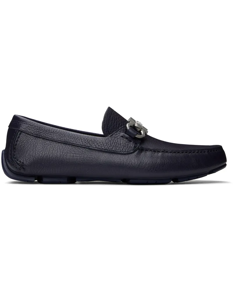 Ferragamo Navy Gancini Ornament Loafers Blu