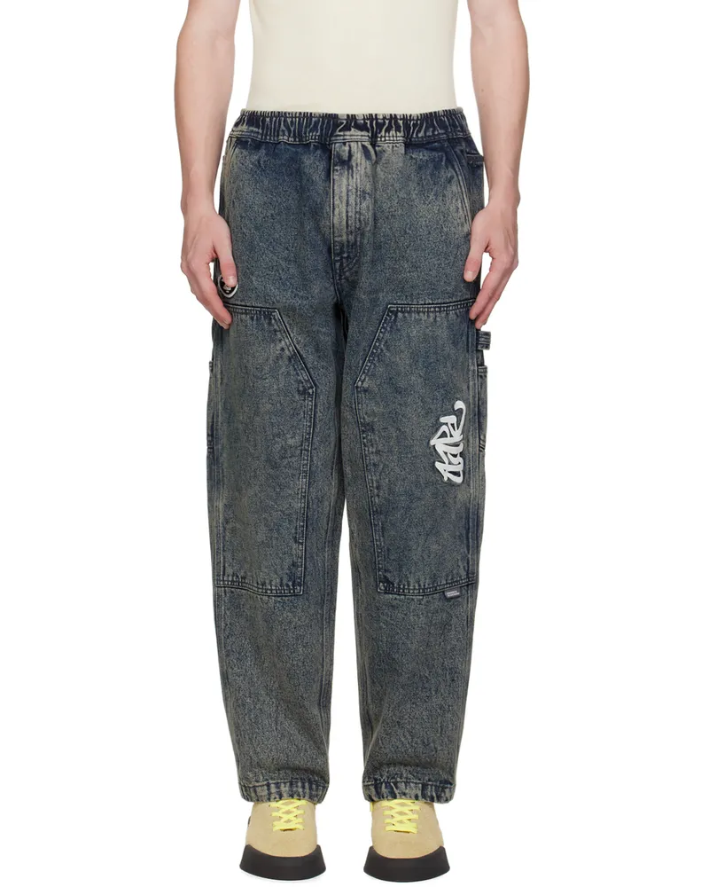 AAPE by A Bathing Ape Blue Embroidered-Logo Jeans Bkc