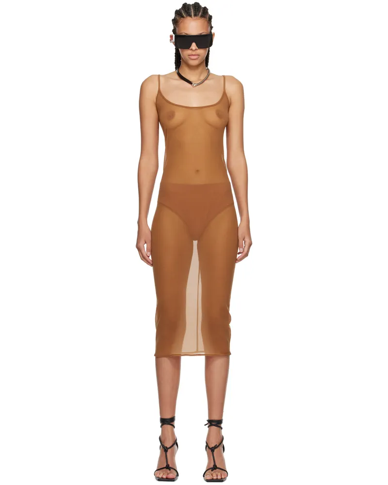 Rick Owens Lilies Brown Slip Midi Dress Nude