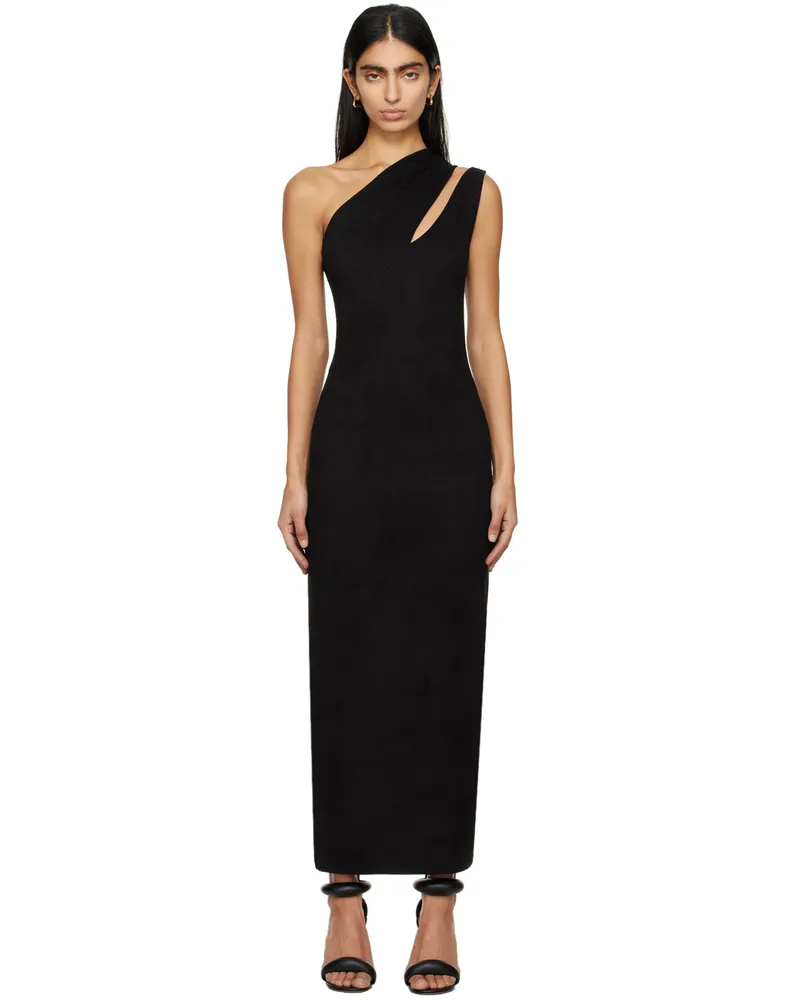ATLEIN Black Single-Shoulder Maxi Dress C0114
