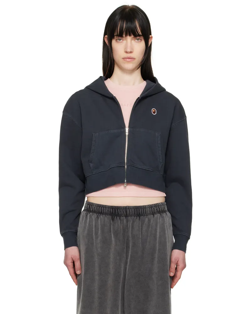 BAPE Black Pigment Dyed One Point Cropped Zip Hoodie Black