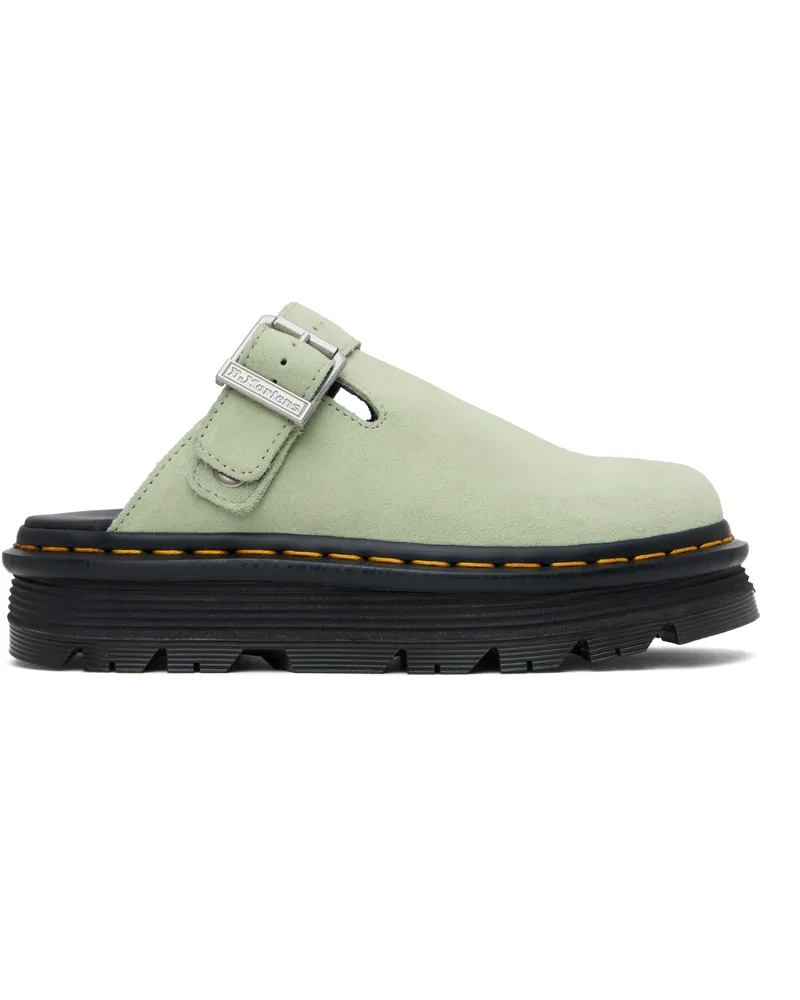 Dr.Martens Green Zebzag Suede Slingback Platform Slip-On Loafers Sage