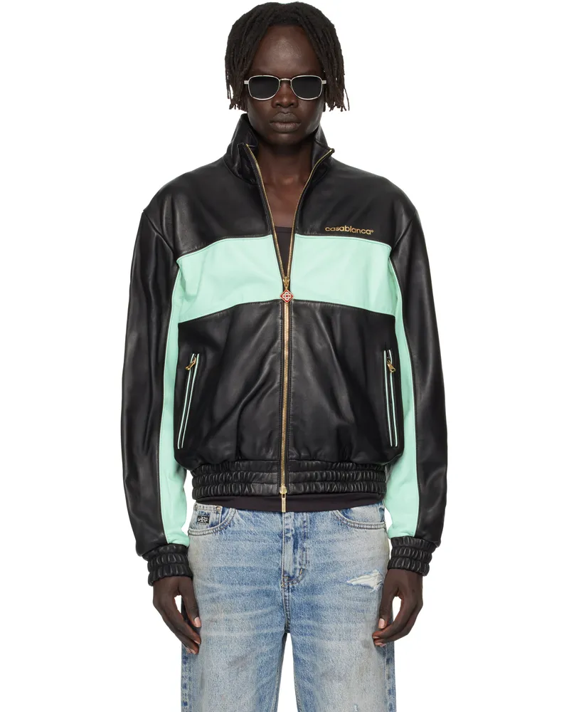 Casablanca Paris Black Track Leather Jacket Black