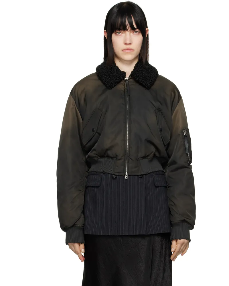 Acne Studios Brown Furry Collar Bomber Jacket Adm