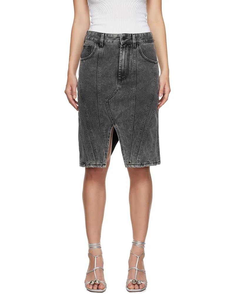Thierry Mugler Gray Spiral Denim Midi Skirt Wa99