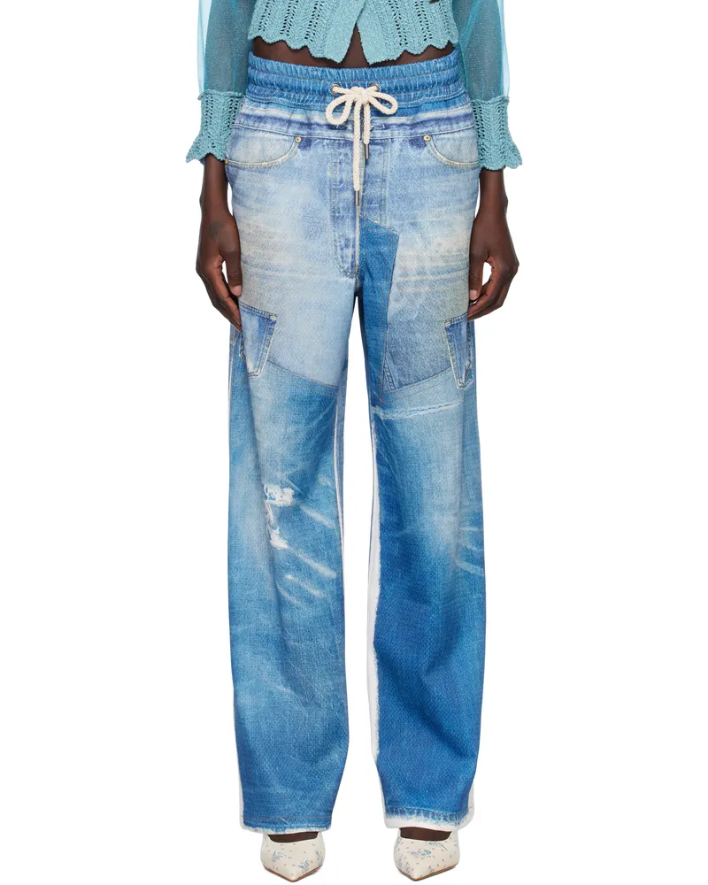 Andersson Bell Blue Denim Trompe L'Oeil Mesh Trousers Blue