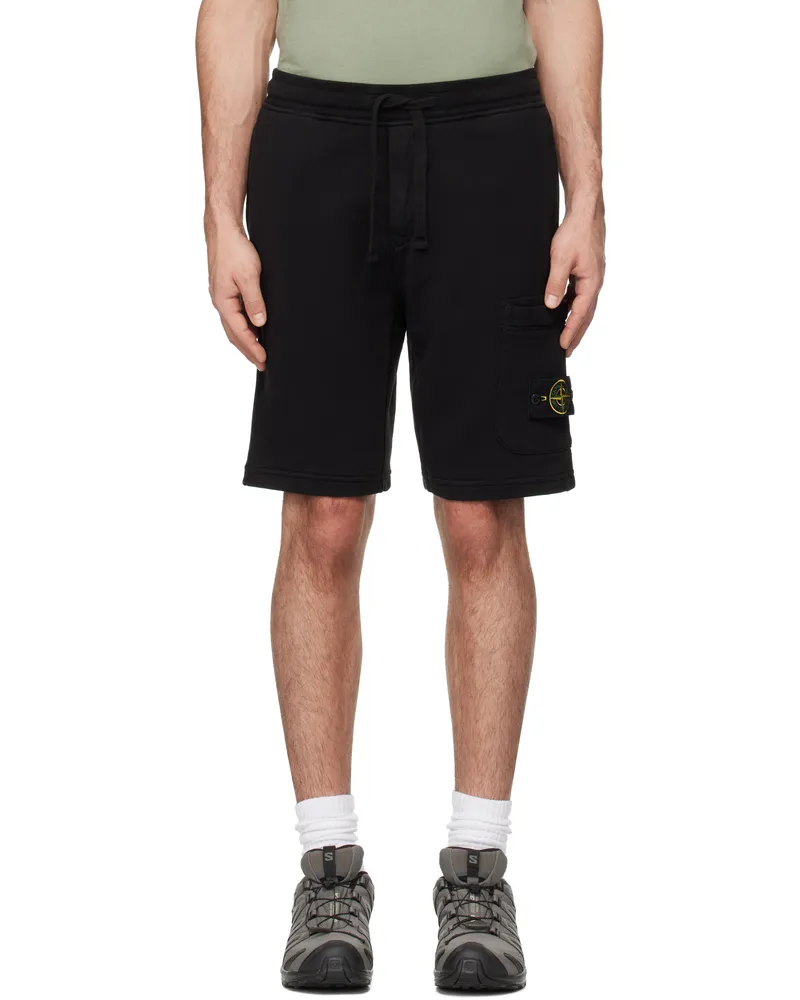 Stone Island Black Organic Cotton Fleece Shorts A0029