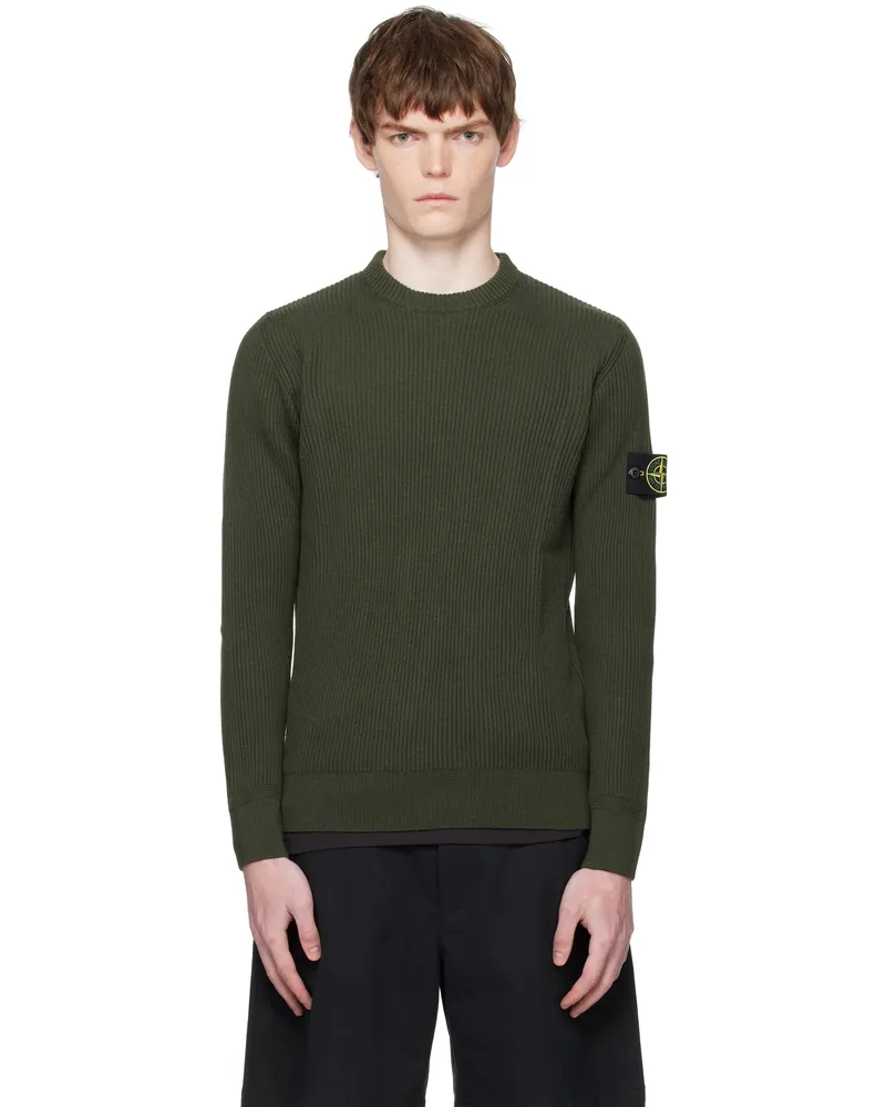 Stone Island Khaki 5100053 Full Rib RWS Wool Sweater V0054