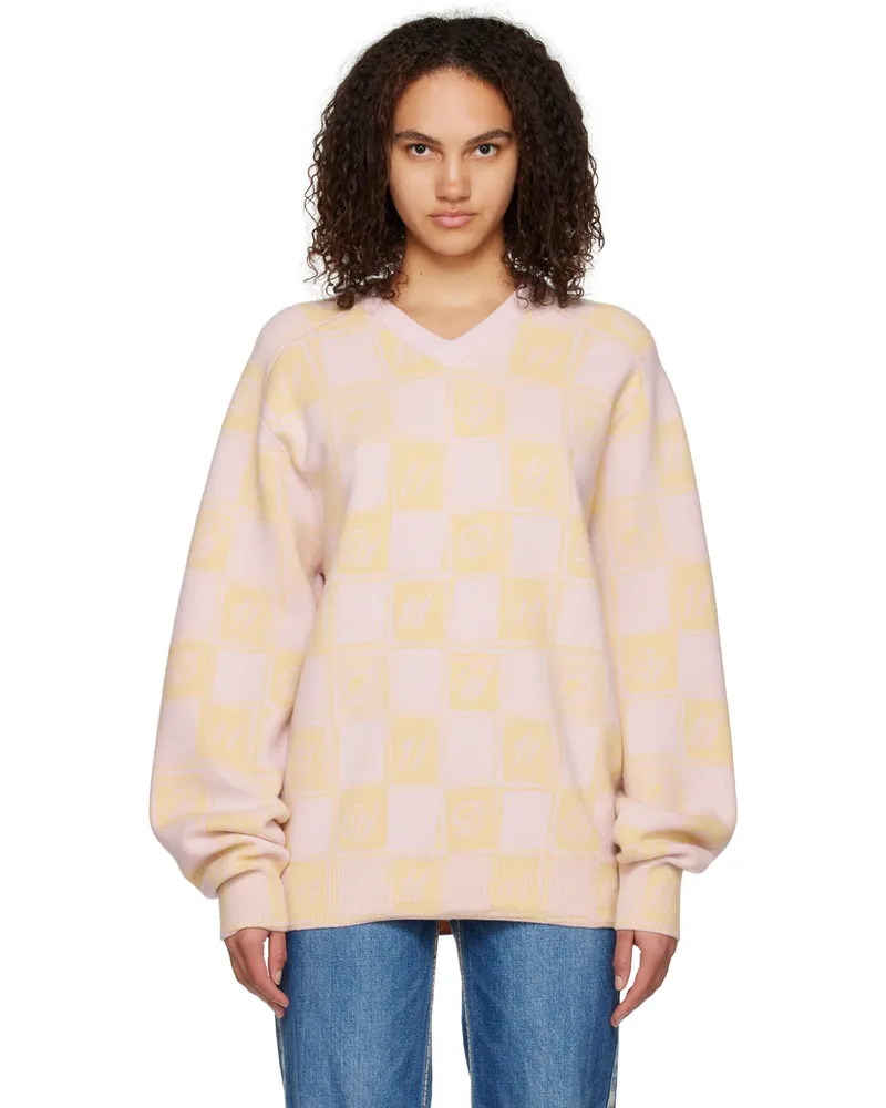 WE 11 DONE Yellow Chess Board Sweater Yellow