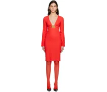 Red Double Smiley V-Neck Midi Dress