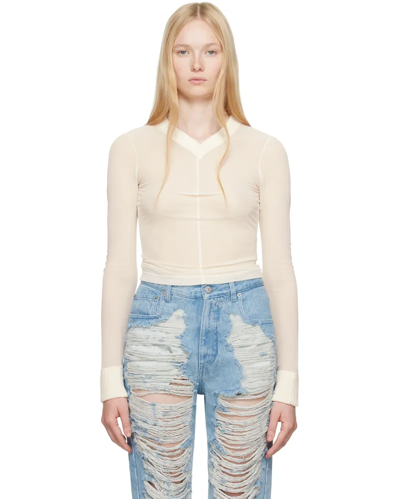 Maison Margiela Off-White Elastic Jersey Mesh Long-Sleeved Sweater 102