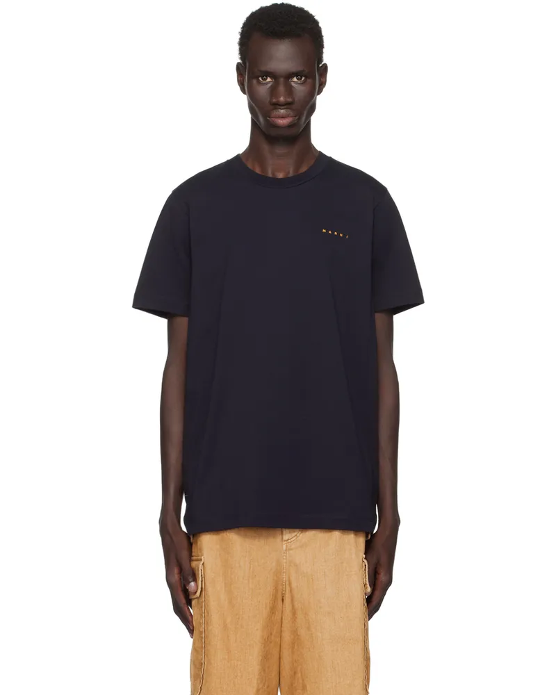 Marni Navy Embroidered Mini Logo T-shirt 00b99