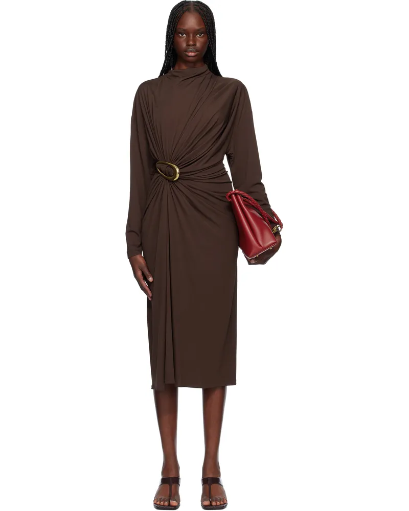 Bottega Veneta Brown Crepe Viscose Midi Dress 2487