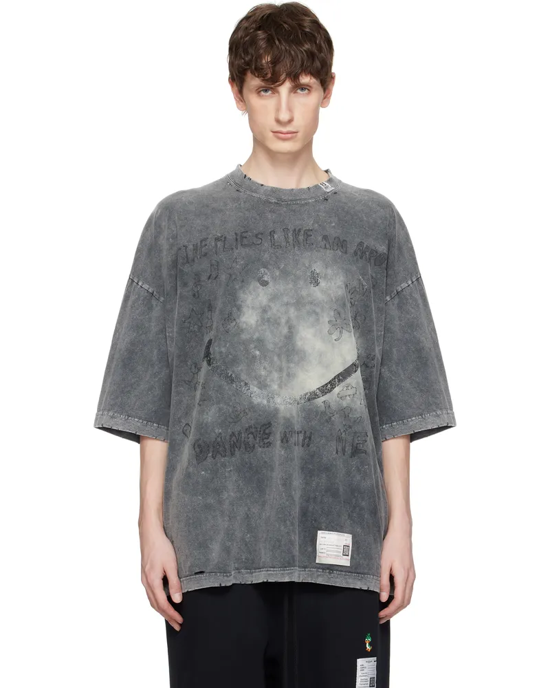 MIHARAYASUHIRO Black Bleached Smily Face Print T-shirt Black