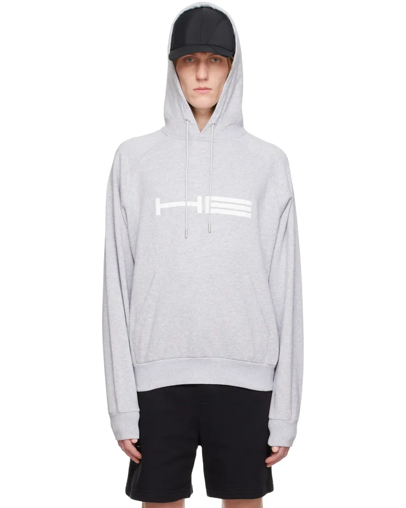 Heliot Emil Gray Cracked Print Hoodie Grey
