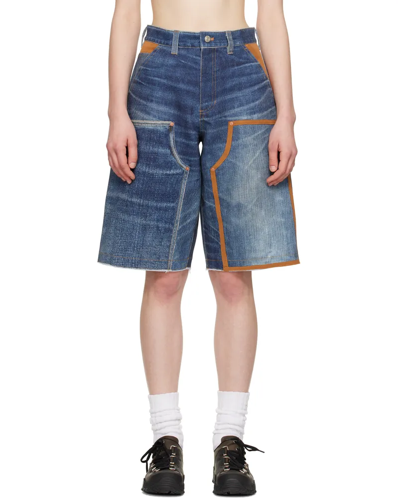Andersson Bell Blue Trompe L'oeil Double-Knee Denim Shorts Blue