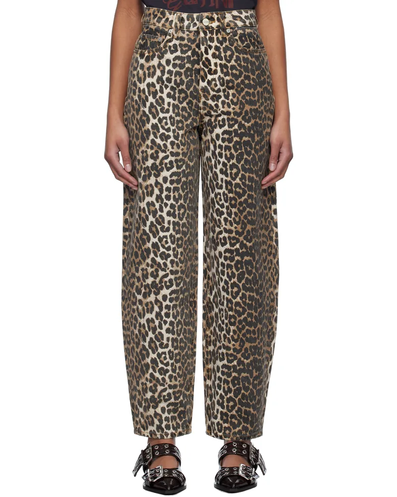 Ganni Brown Leopard Denim Stary Jeans 943