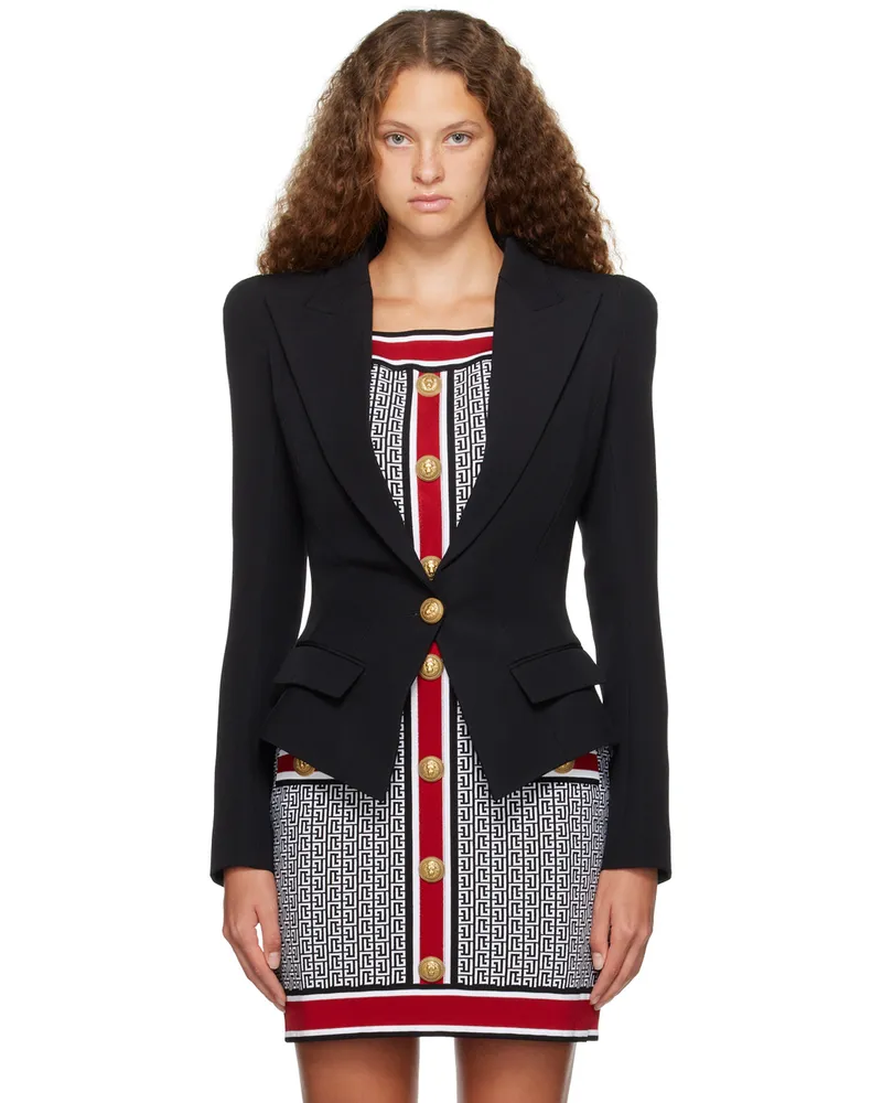Balmain Black Single-Button Blazer 0pa