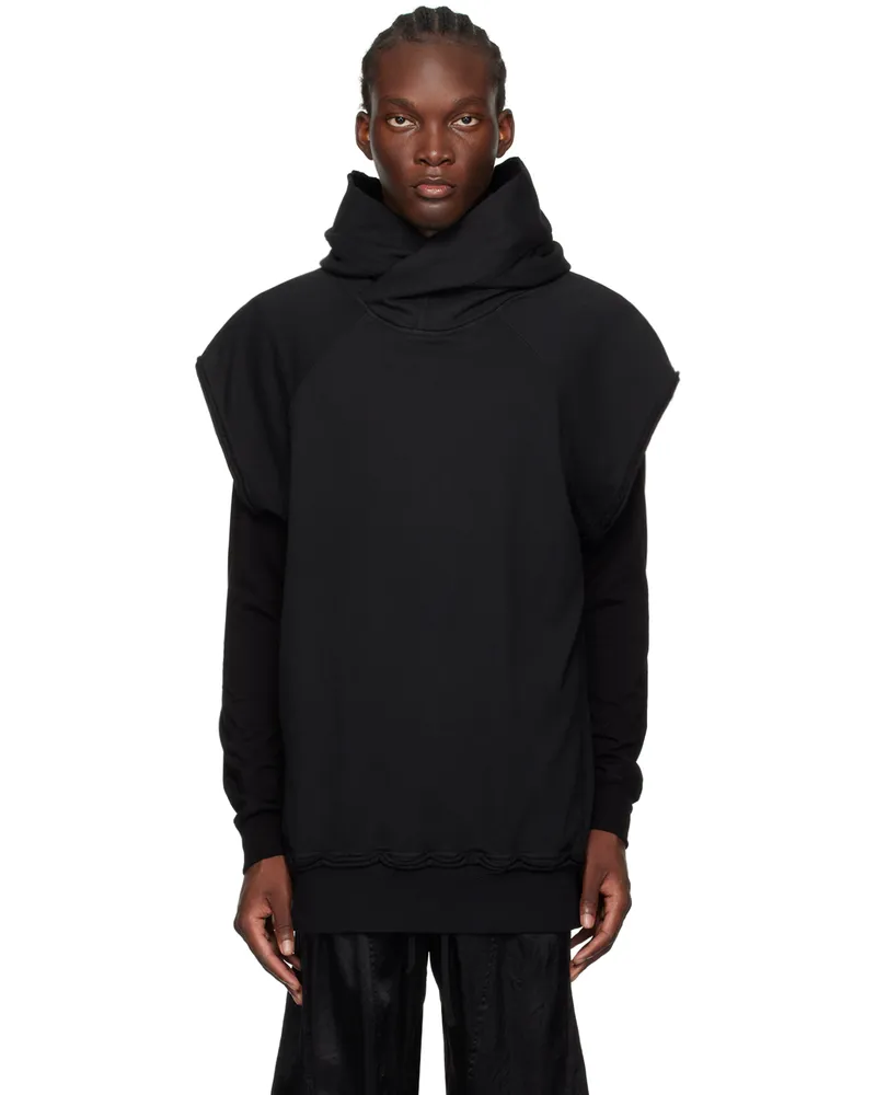 Julius Black Cotton Raw Edge Hoodie Black