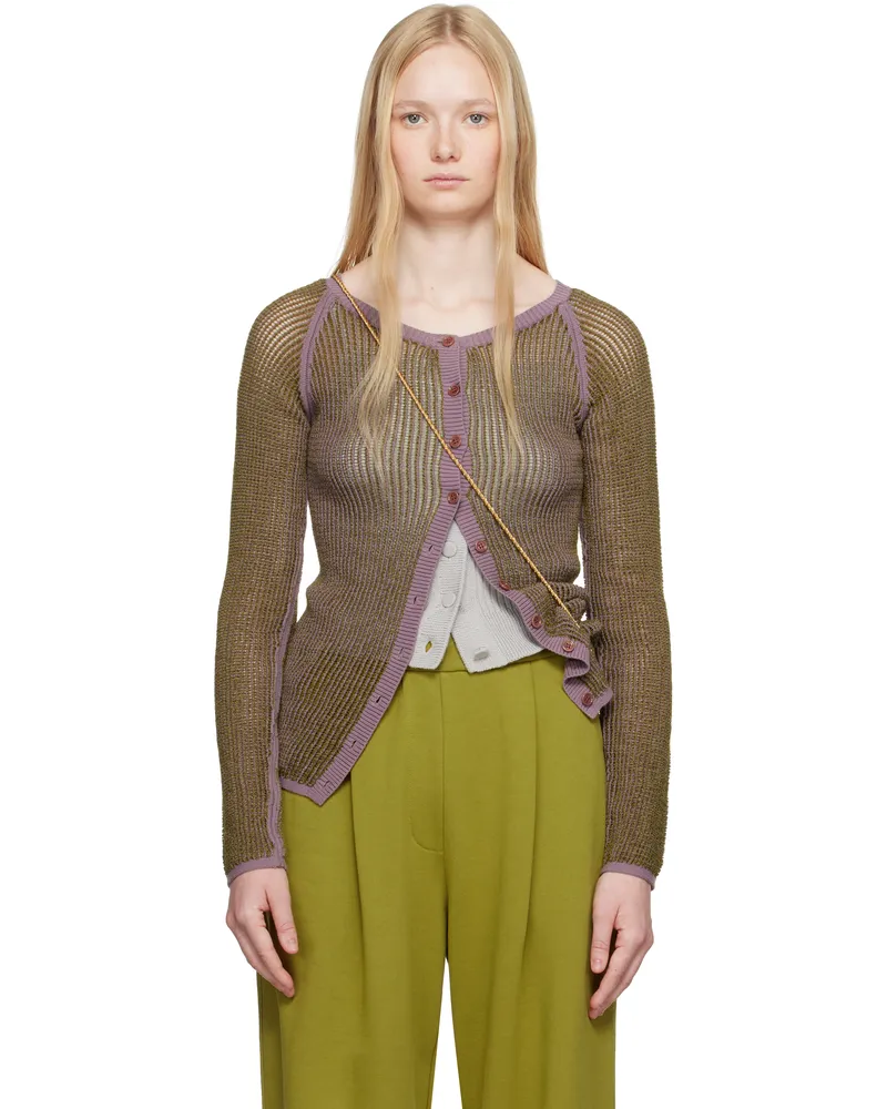 Dries van Noten Khaki & Purple Open Knit Cardigan 404