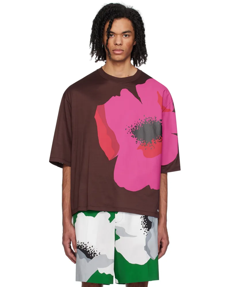 Valentino Garavani Burgundy Flower T-Shirt Tabacco