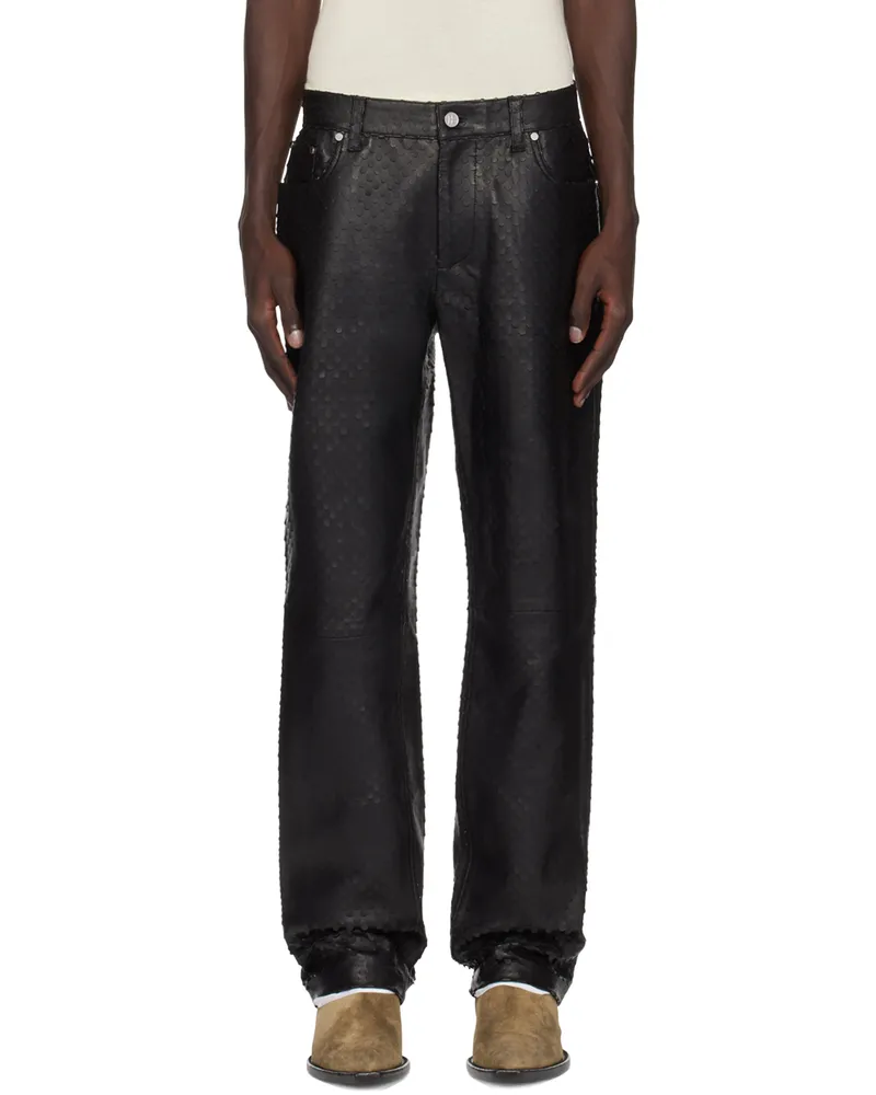 Helmut Lang Black Hole-Punched Worker Leather Pants Black