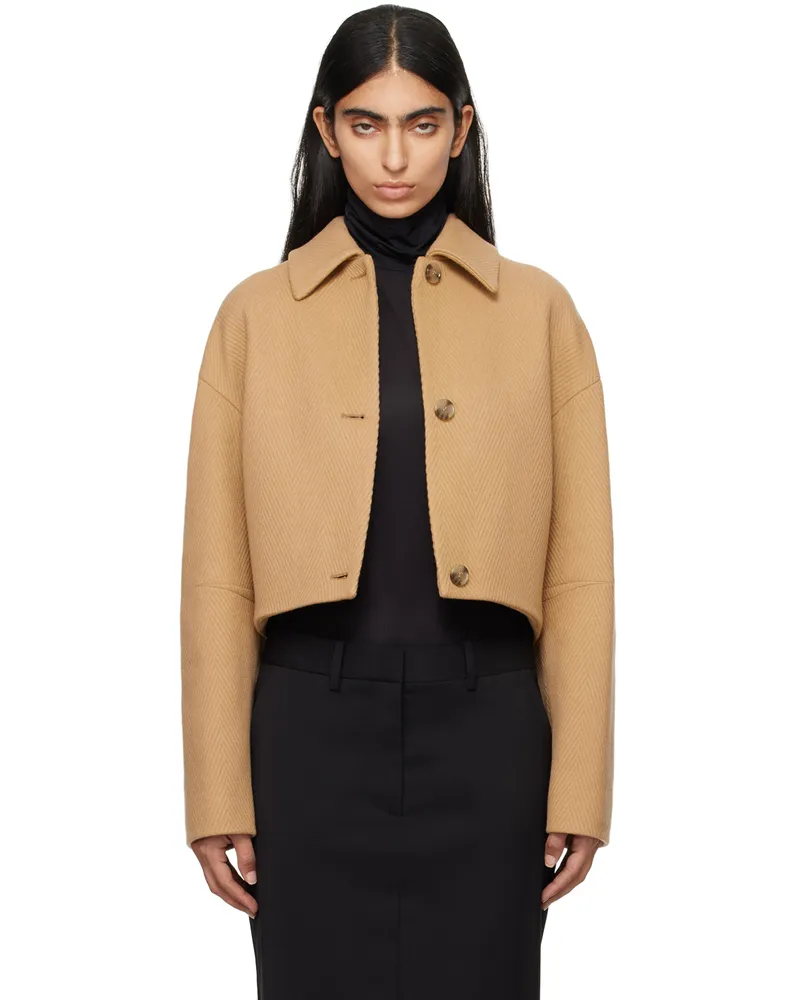 HUGO BOSS Beige Herringbone Virgin Wool Jacket 260
