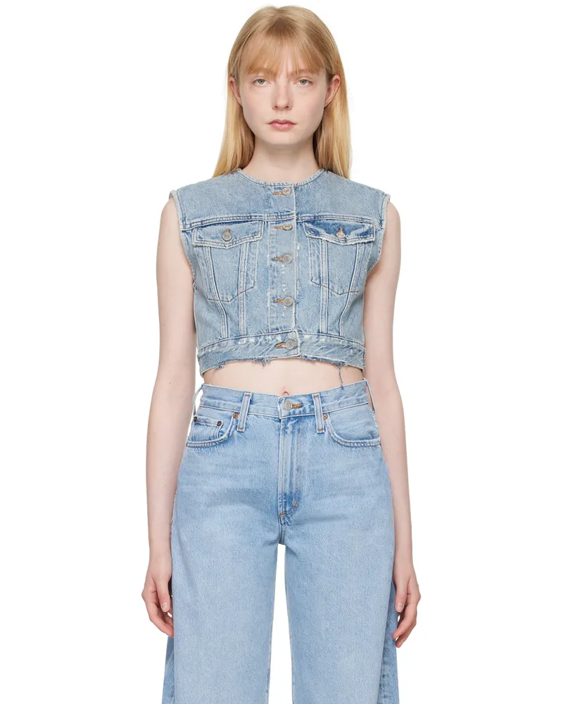 AGOLDE Blue Leo Denim Vest Fray