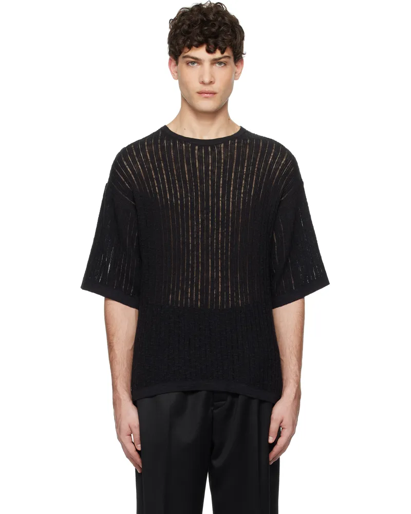 COMMAS Black Pointelle Knit T-shirt Black