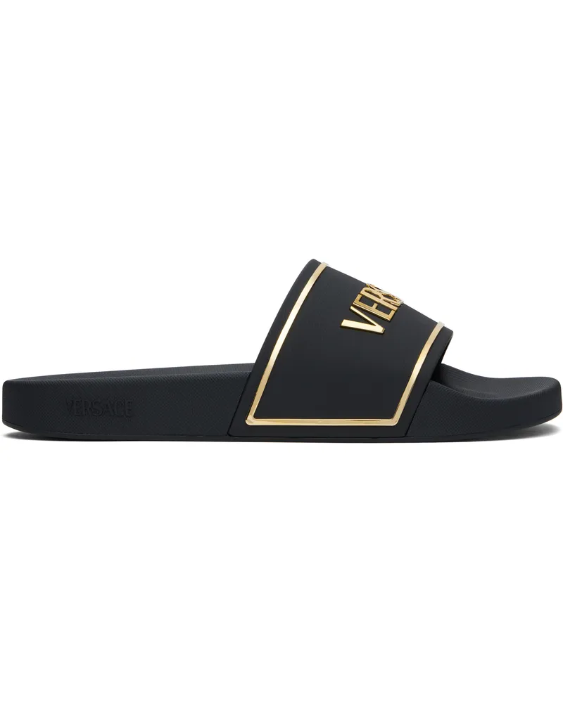 Versace Black & Gold Logo Pool Slides 2b130-black+gold