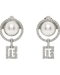 Balmain Silver Pearl Art Deco Rhinestones Earrings Aargent