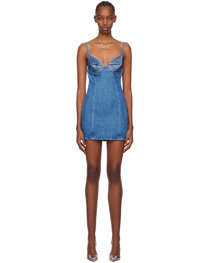 Area Blue Crystal Denim Minidress Medium