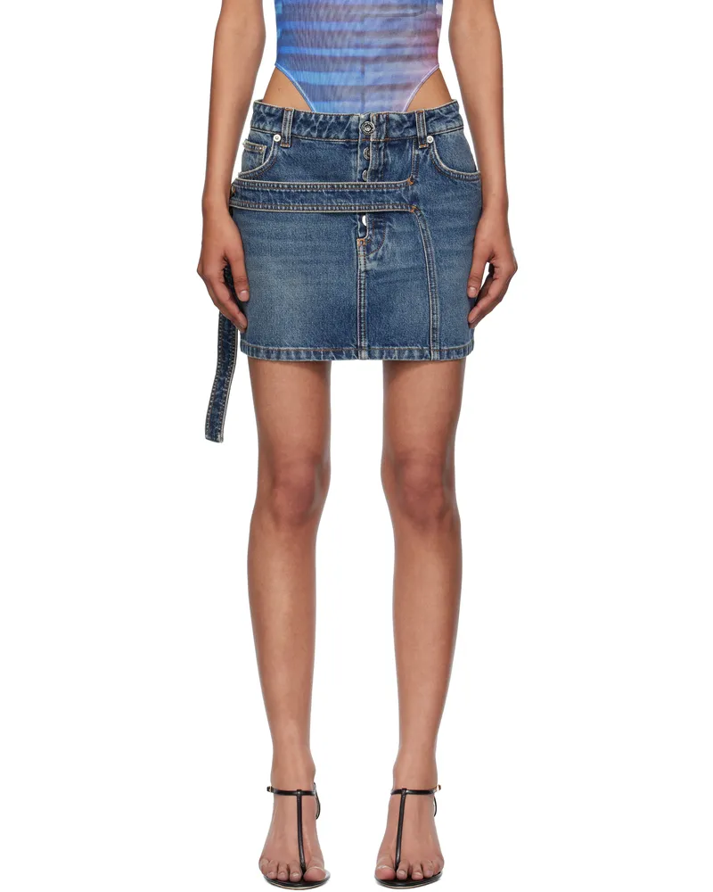 Jean Paul Gaultier Blue Low Waisted Strap Denim Miniskirt 57